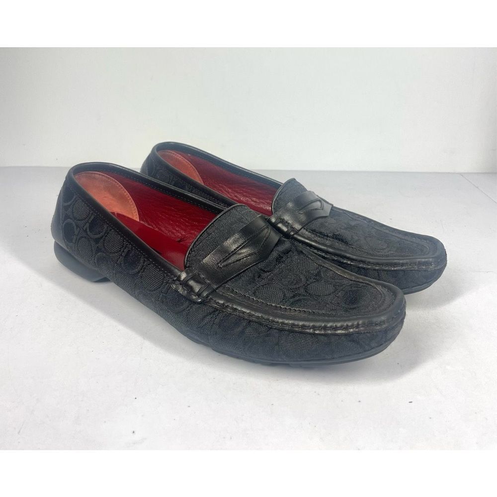 Salvatore Ferragamo Sport Black Jacquard Leather Trim Penny Loafer Women 8.5